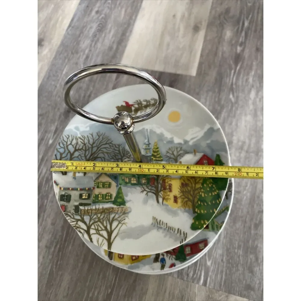Pottery Barn Christmas Winter Village 3 Tier Tidbit Server Tray Cake Stand